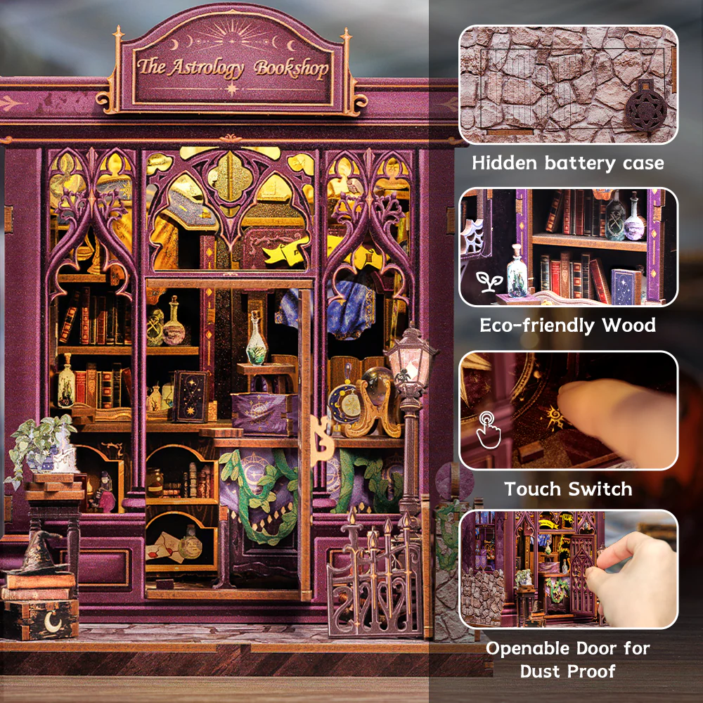 MINIATURE HOUSE - DIY - Astrology Bookshop - 155pc + LED Light