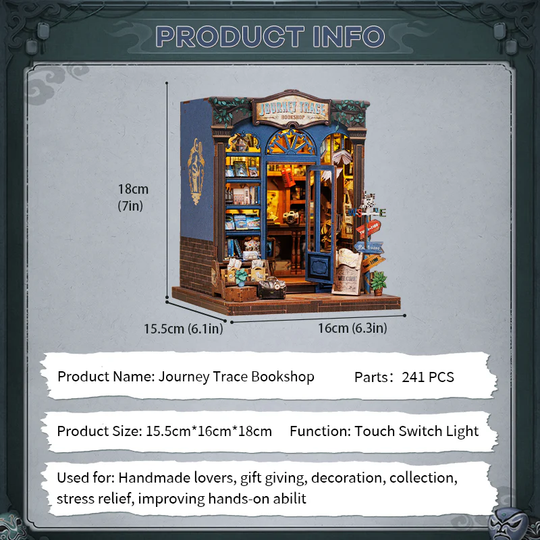 MINIATURE HOUSE - DIY - Journey Trace Bookshop - 241pc + LED Light