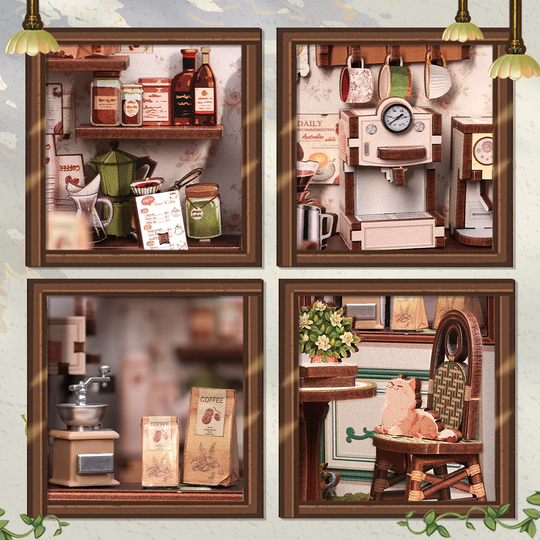 MINIATURE HOUSE - DIY- Sunny Cafe - 233pc + LED Light