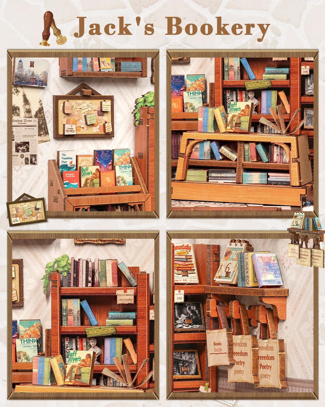 MINIATURE HOUSE - DIY- Jack's Bookery - 330pc + LED Light