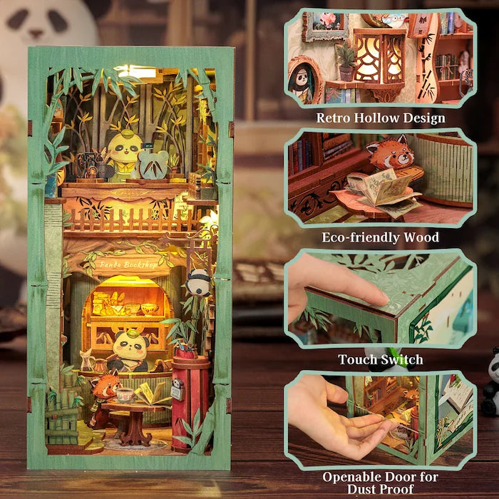 BOOK NOOK KIT - DIY - Panda Bookshop - 244pc + LED Light