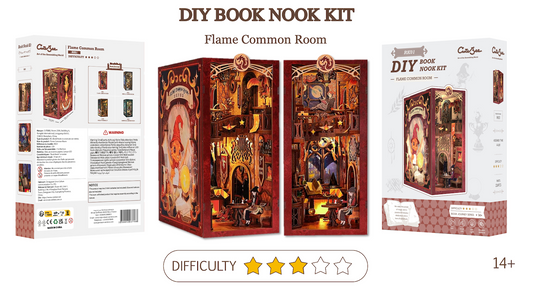 BOOK NOOK KIT - DIY - Flame Common Room - 226pc + LED Light