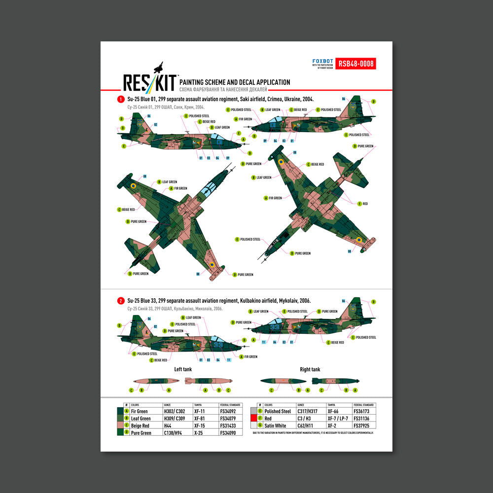 Su-25 Frogfoot Geometric (BLUE 17, 33, 01, 02) Ukrainian Air Forces (Main Decals with Stencils)(1/48)