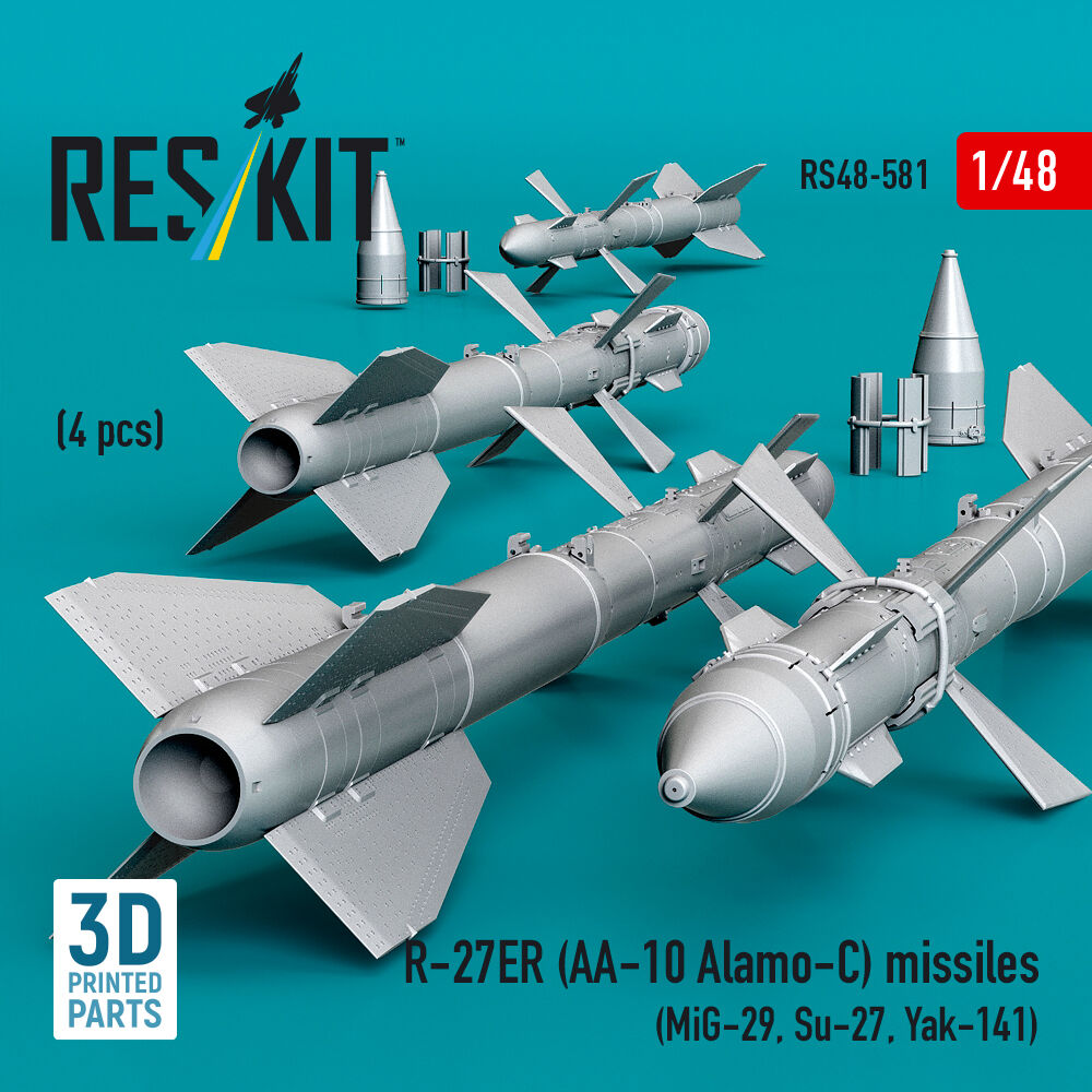 R-27ER (AA-10 Alamo-C) missiles (4 pcs) (MiG-29, Su-27, Yak-141) (3D Printed)