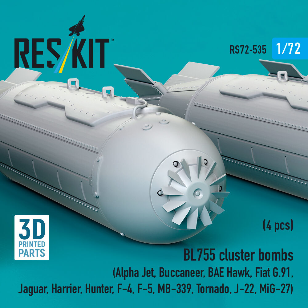 BL755 cluster bombs (4 pcs) (Alpha Jet, Buccaneer, BAE Hawk, Fiat G.91, Jaguar, Harrier, Hunter, F-4, F-5, MB-339, Tornado, J-22, MiG-27) (3D Printed)
