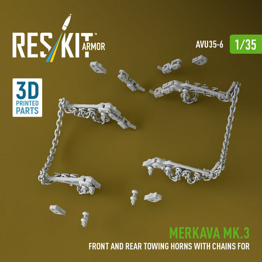 Merkava Mk.3 front and rear towing horns with chains for Meng/Hobby Boss kit (3D Printed)