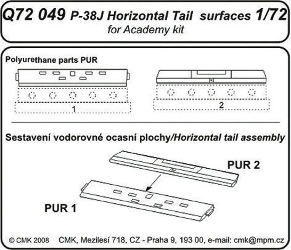 P-38J Lightning Tail horizontal surfaces für Academy Bausatz