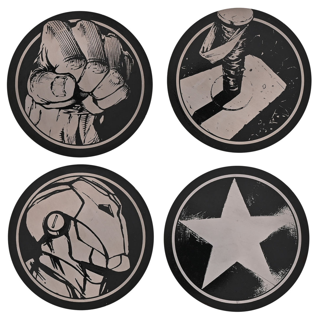 Marvel The Avengers Set Of 4 Black Round Metal Coasters