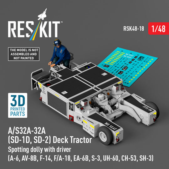 A/S32A-32A (SD-1D, SD-2) Deck Tractor Spotting dolly with driver (A-6, AV-8B, F-14, F/A-18, EA-6B, S-3, UH-60, CH-53, SH-3) (3D Printed model kit)