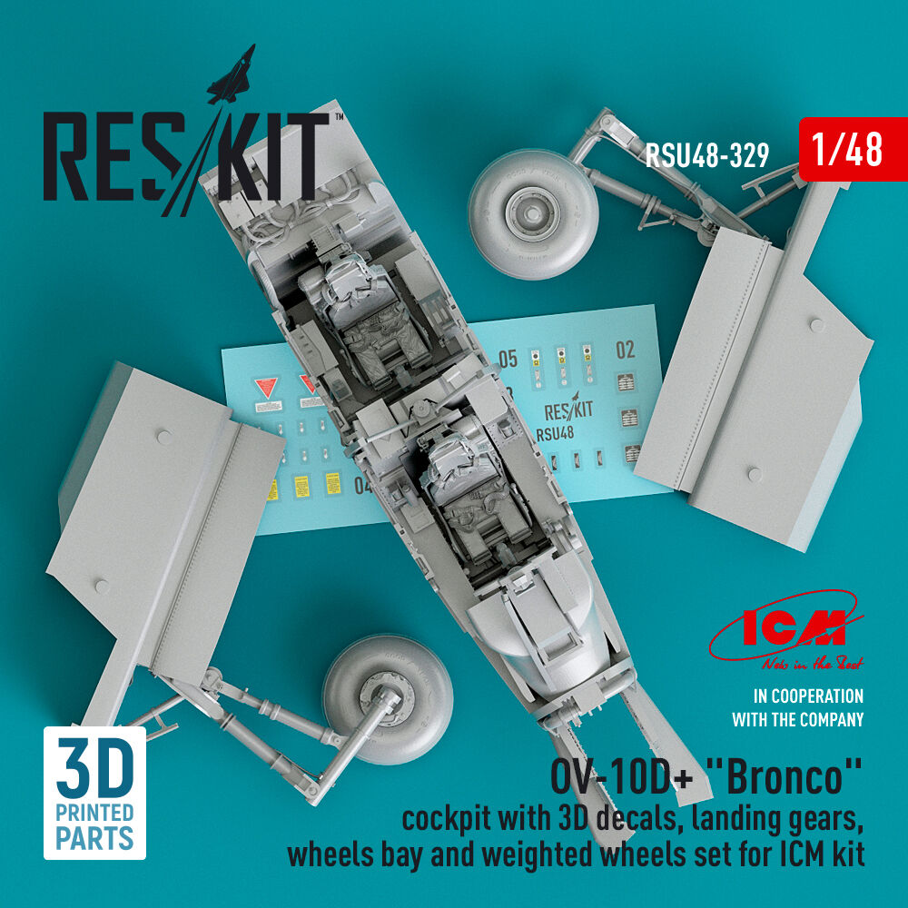 OV-10D+ Bronco Cockpit, landing gears, wheels bay and weighted wheels set for ICM kit (3d Printed)