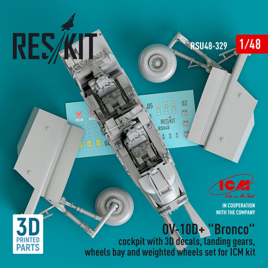 OV-10D+ Bronco Cockpit, landing gears, wheels bay and weighted wheels set for ICM kit (3d Printed)