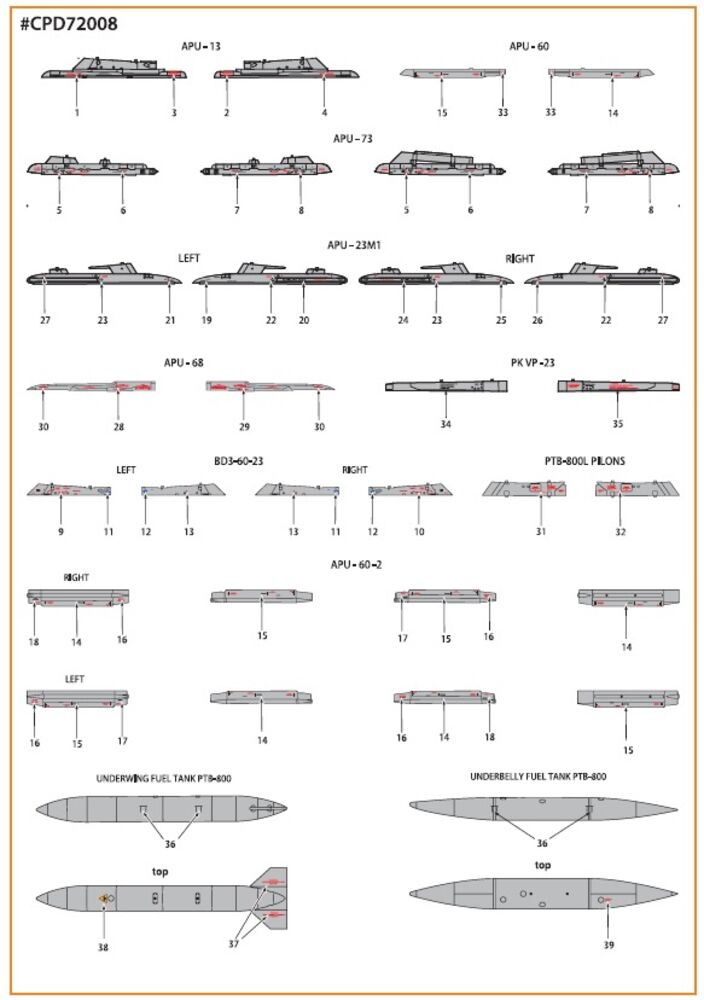 MiG-23ML, MLA, MLD, P, MLAE standard stencils for CP kits and other