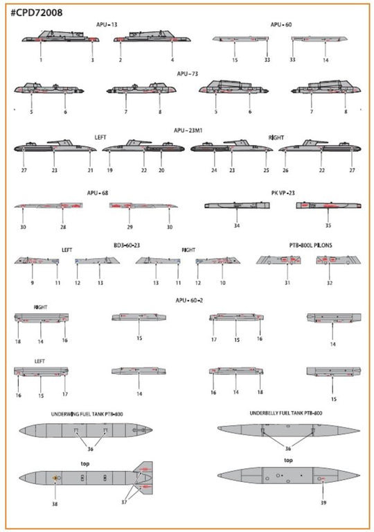 MiG-23ML, MLA, MLD, P, MLAE standard stencils for CP kits and other