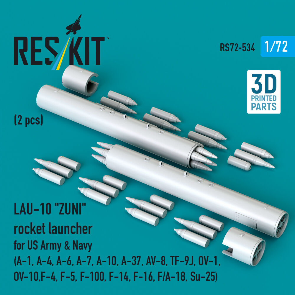 LAU-10 ZUNI rocket launcher for US Army & Navy (2 pcs) (A-1, A-4, A-6, A-7, A-10, A-37, AV-8, TF-9J, OV-1, OV-10, F-4, F-5, F-100, F-14, F-16, F/A-18, Su-25) (3D Printed)