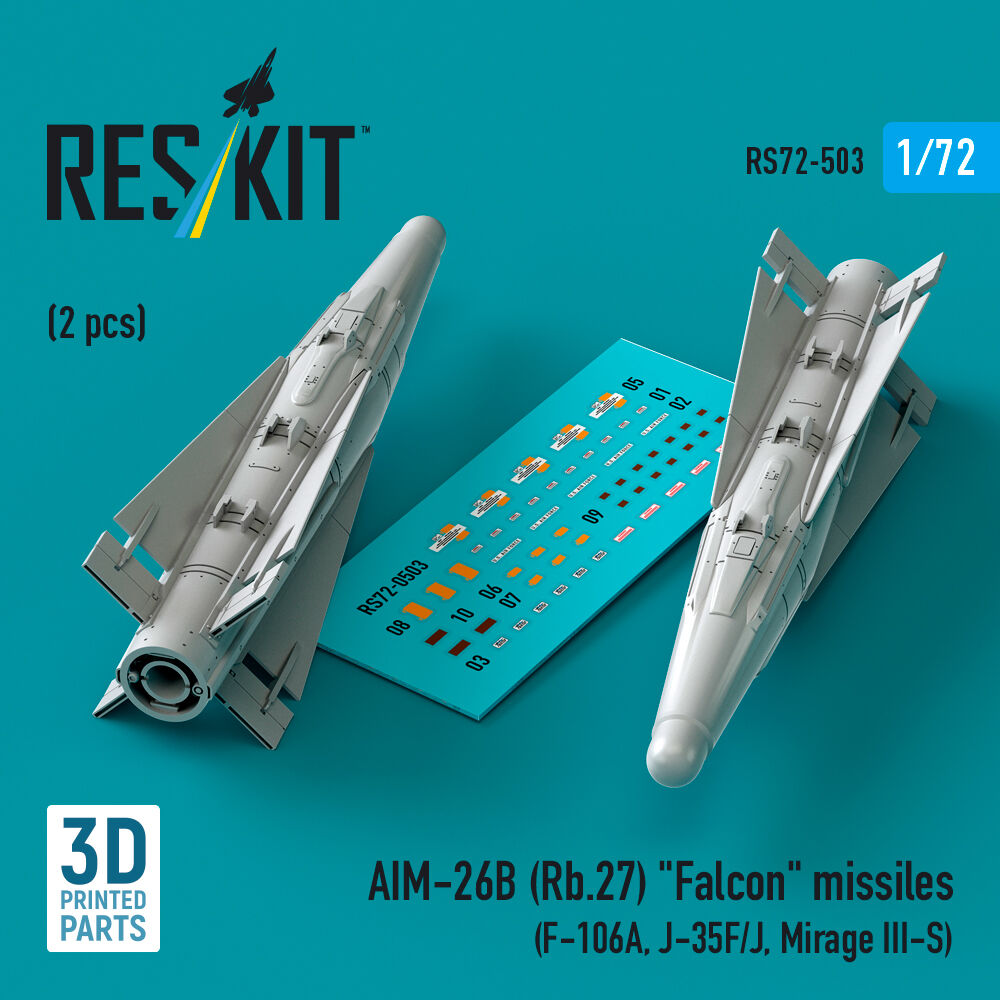 AIM-26B (Rb.27) Falcon missiles (2 pcs) (F-106A, J-35F/J, Mirage III-S) (3D Printed)