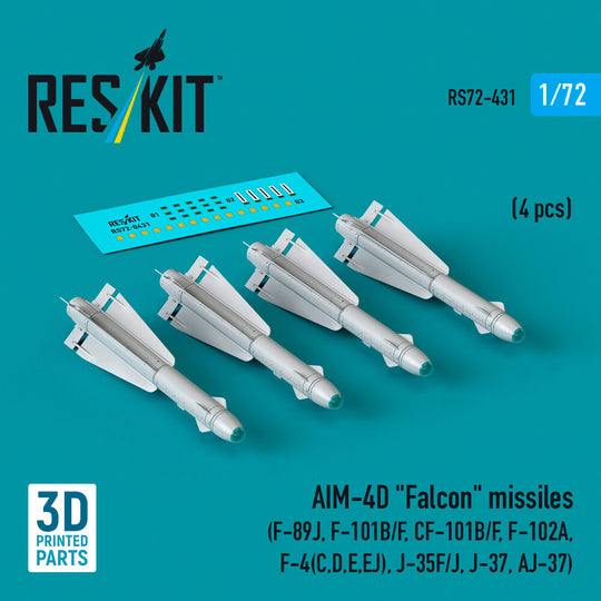 AIM-4D Falcon missiles (4 pcs) (F-89J, F-101B/F, CF-101B/F, F-102A, F-4(C,D,E,EJ), J-35F/J, J-37, AJ-37) (3D Printed)