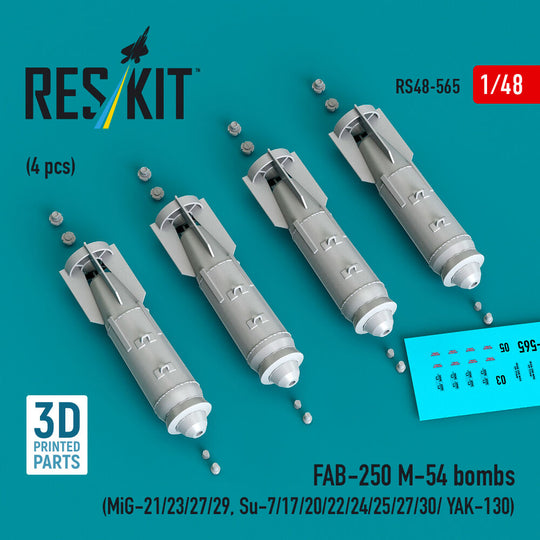 FAB-250 ?-54 bombs (4 pcs) (MiG-21/23/27/29, Su-7/17/20/22/24/25/27/30/ YAK-130) (3D Printed)