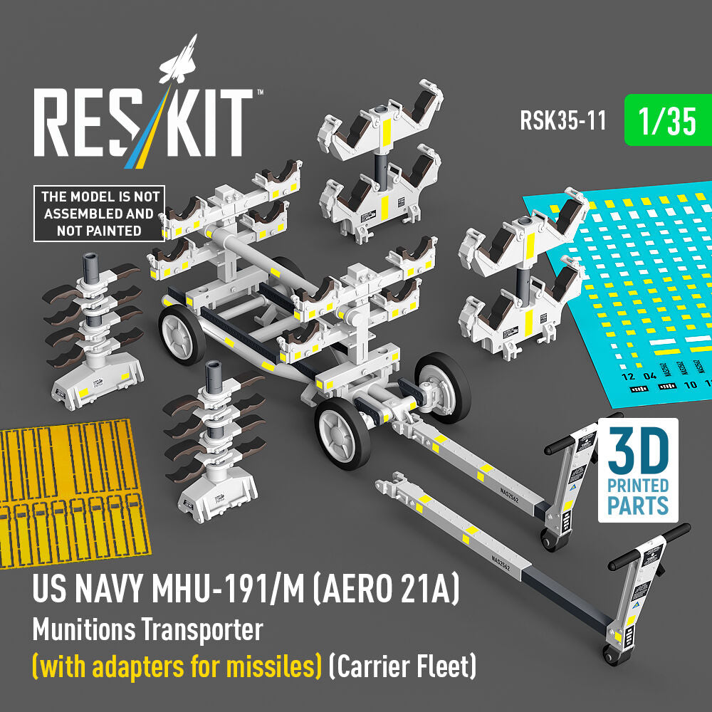 US NAVY MHU-191/M (AERO 21A) Munitions Transporter (with adapters for missiles) (Carrier Fleet) (3D Printed model kit)
