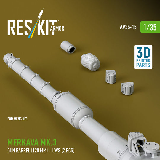 Merkava Mk.3 gun barrel (120 mm) + LWS (2 pcs) for Meng Kit (3D Printed)