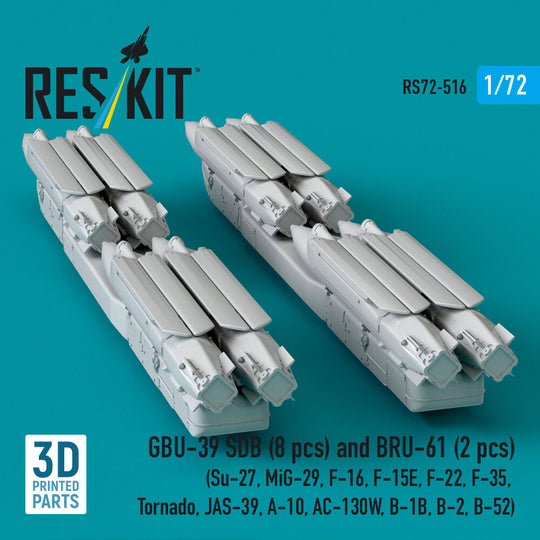 GBU-39 SDB (8 pcs) and BRU-61 (2 pcs) (Su-27, MiG-29, F-16, F-15E, F-22, F-35, Tornado, JAS-39, A-10, AC-130W, B-1B, B-2, B-52) (3D Printed)