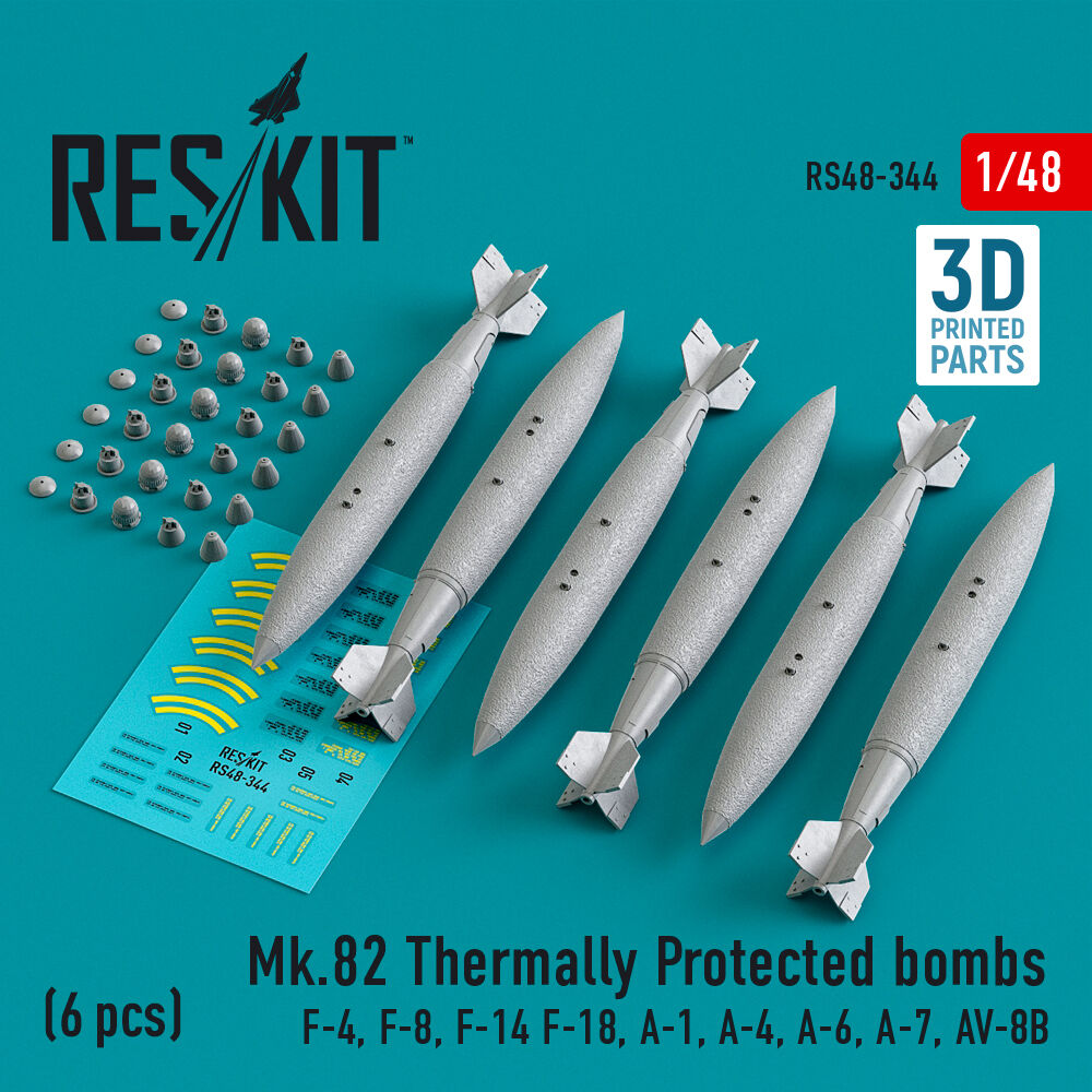 Mk.82 thermally protected bombs (6 pcs) (F-4, F-8, F-14 F-18, A-1, A-4, A-6, A-7, AV-8B) (3D Printed)