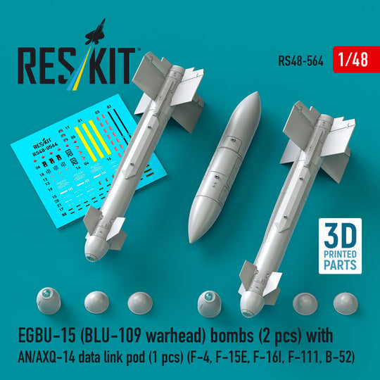 EGBU-15 (BLU-109 warhead) bombs (2 pcs) with AN/AXQ-14 data link pod (1 pcs) (F-4, F-15E, F-16I, F-111, B-52) (3D Printed)