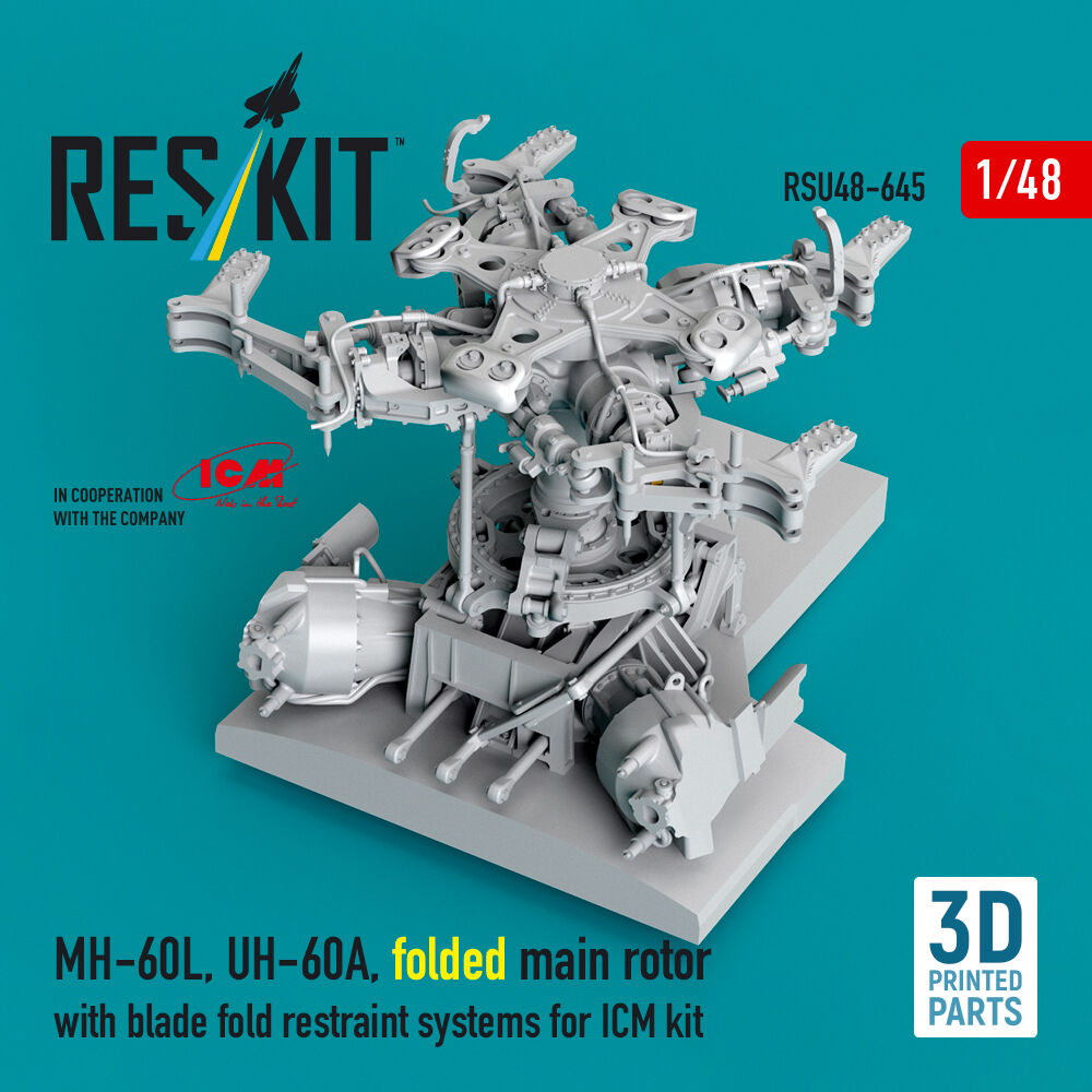 MH-60L, UH-60A, folded main rotor with blade fold restraint systems (3D Printed) for ICM