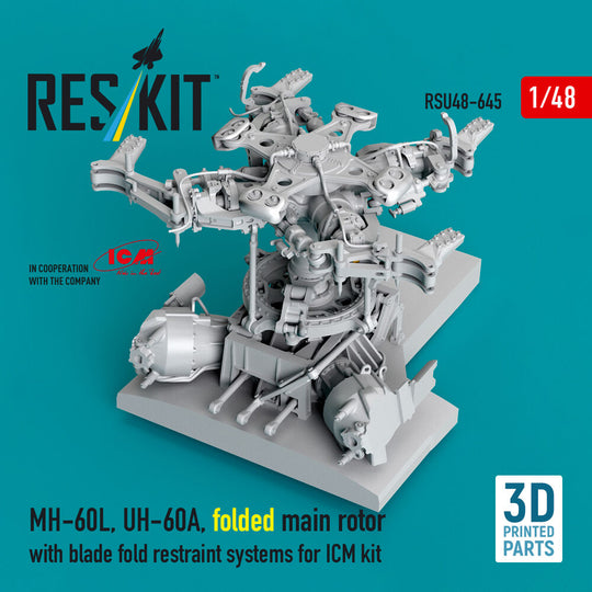MH-60L, UH-60A, folded main rotor with blade fold restraint systems (3D Printed) for ICM
