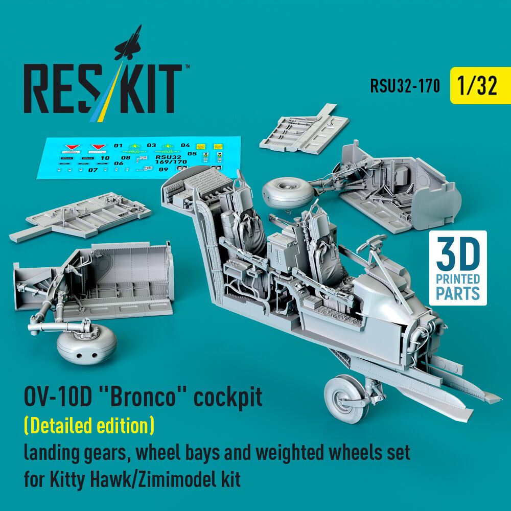 OV-10D Bronco cockpit (Detailed edition) landing gears, wheel bays and weighted wheels set for Kitty Hawk/Zimimodel kit (3D Printed)