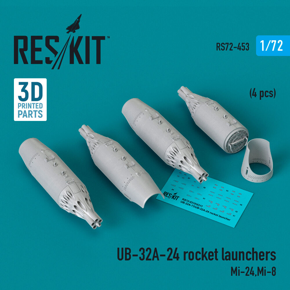 UB-32A-24 rocket launchers (4 pcs) (Mi-24, Mi-8) (3D Printed)