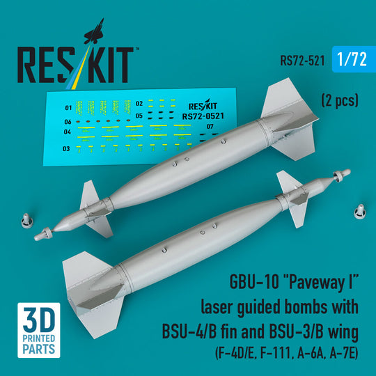GBU-10 Paveway I laser guided bombs with BSU-4/B fin and BSU-3/B wing (2 pcs) (F-4D/E, F-111, A-6A, A-7E) (3D Printed)