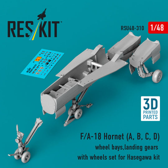F/A-18 Hornet (A, B, C, D) wheel bays, landing gears with wheels set for Hasegawa kit (3D Printed)