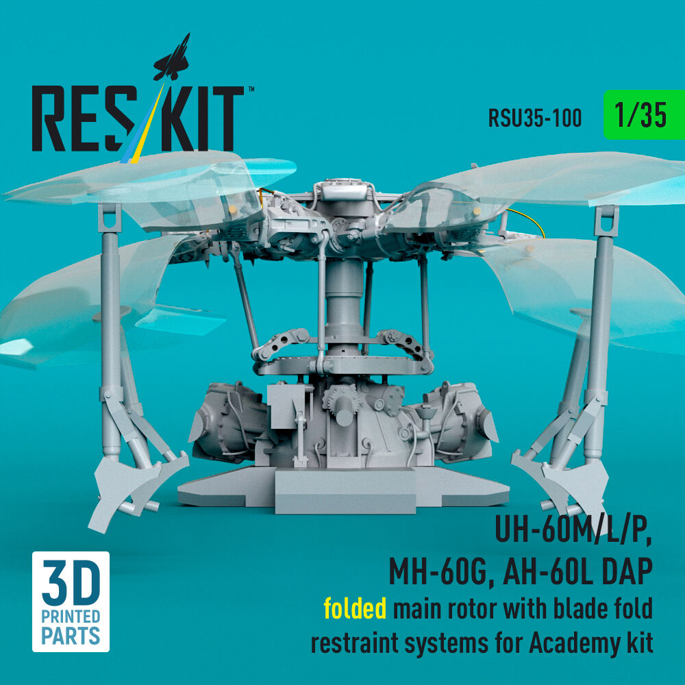 UH-60M/L/P, MH-60G, AH-60L DAP folded main rotor with blade fold restraint systems (3D Printed) for Academy