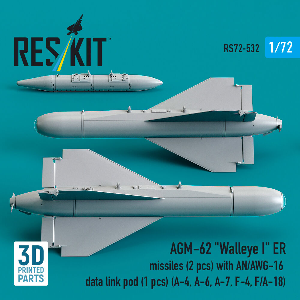 AGM-62 Walleye I ER missiles (2 pcs) with AN/AWG-16 data link pod (1 pcs) (A-4, A-6, A-7, F-4, F/A-18) (3D Printed)