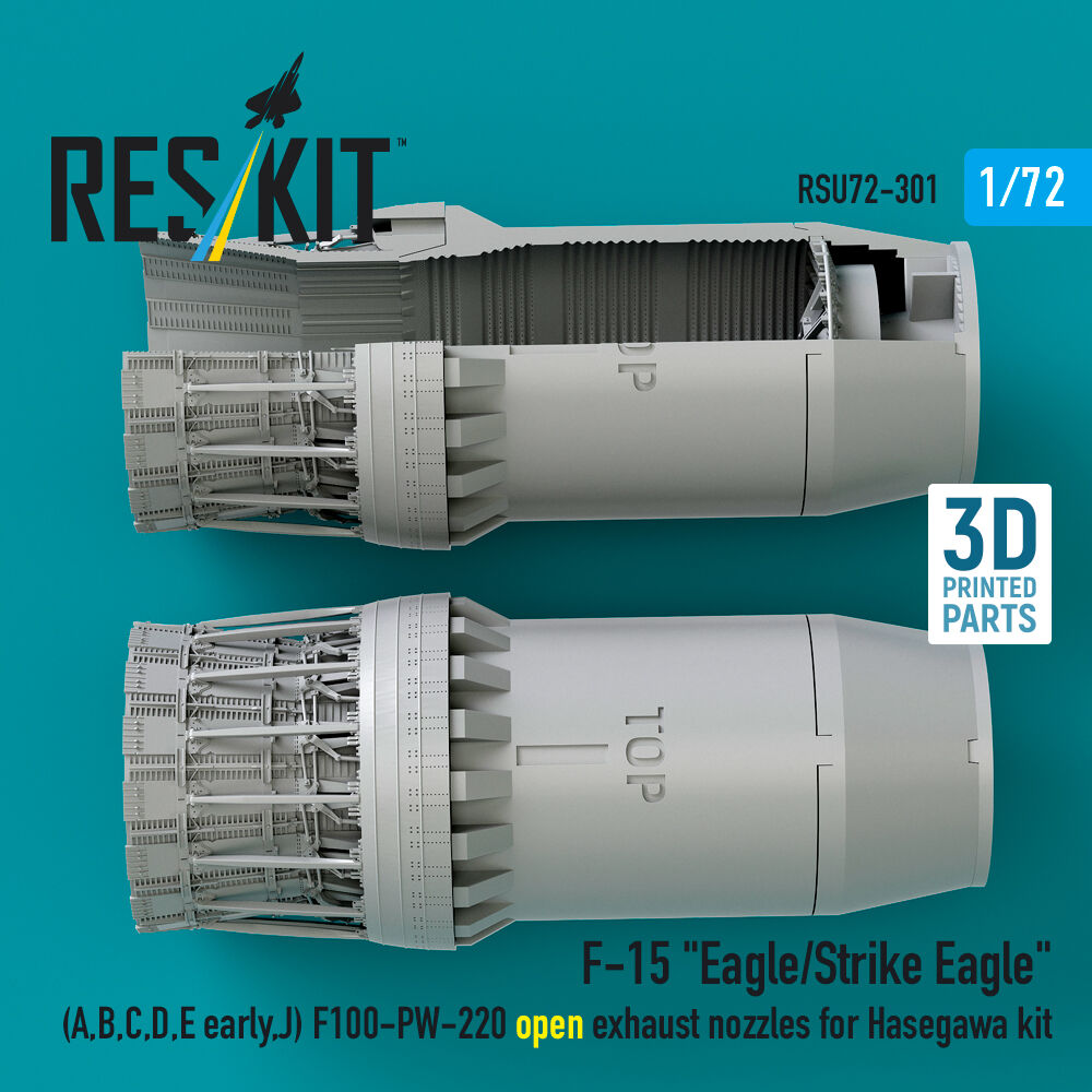F?15 Eagle/Strike Eagle (A, B, C, D, E early, J) F100-PW-220 open exhaust nozzles for Hasegawa kit (3D Printed)