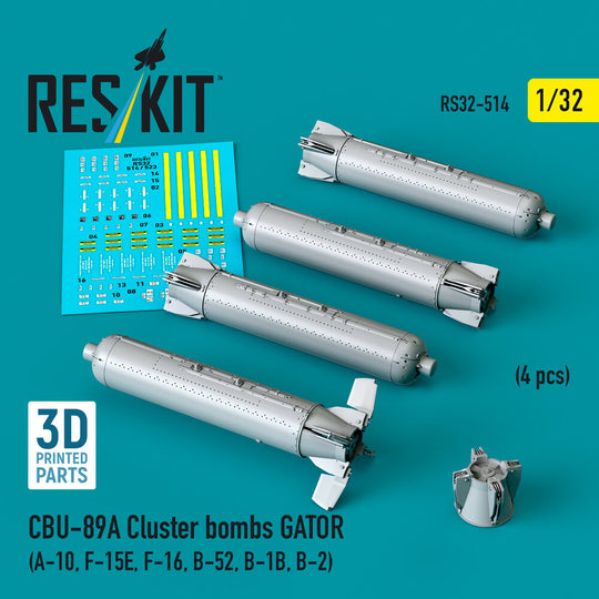 CBU-89A cluster bombs GATOR (4 pcs) (A-10, F-15E, F-16, B-52, B-1B, B-2) (3D Printed)