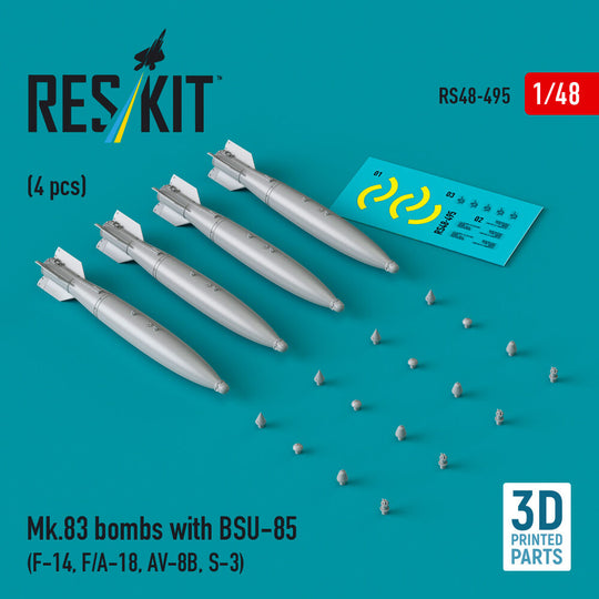 Mk.83 bombs with BSU-85 (4 pcs) (F-14, F/A-18, AV-8B, S-3) (3D printed)