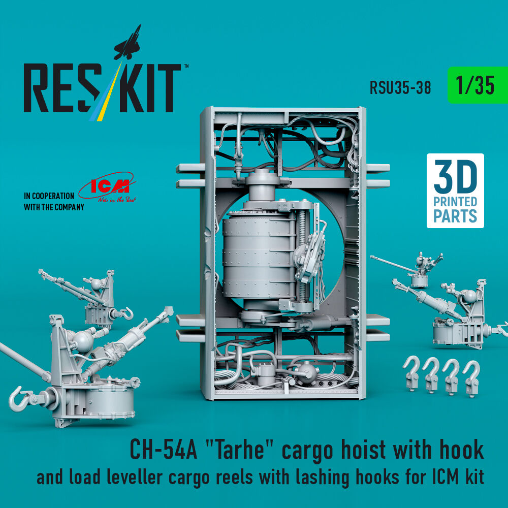 CH-54A Tarhe cargo hoist with hook and load leveller cargo reels with lashing hooks for ICM kit (3D Printed)