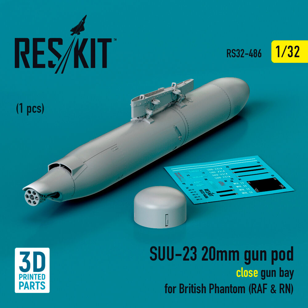 SUU-23 20mm gun pod (close gun bay) for British Phantom (RAF & RN) (1 pcs) (3D Printed)