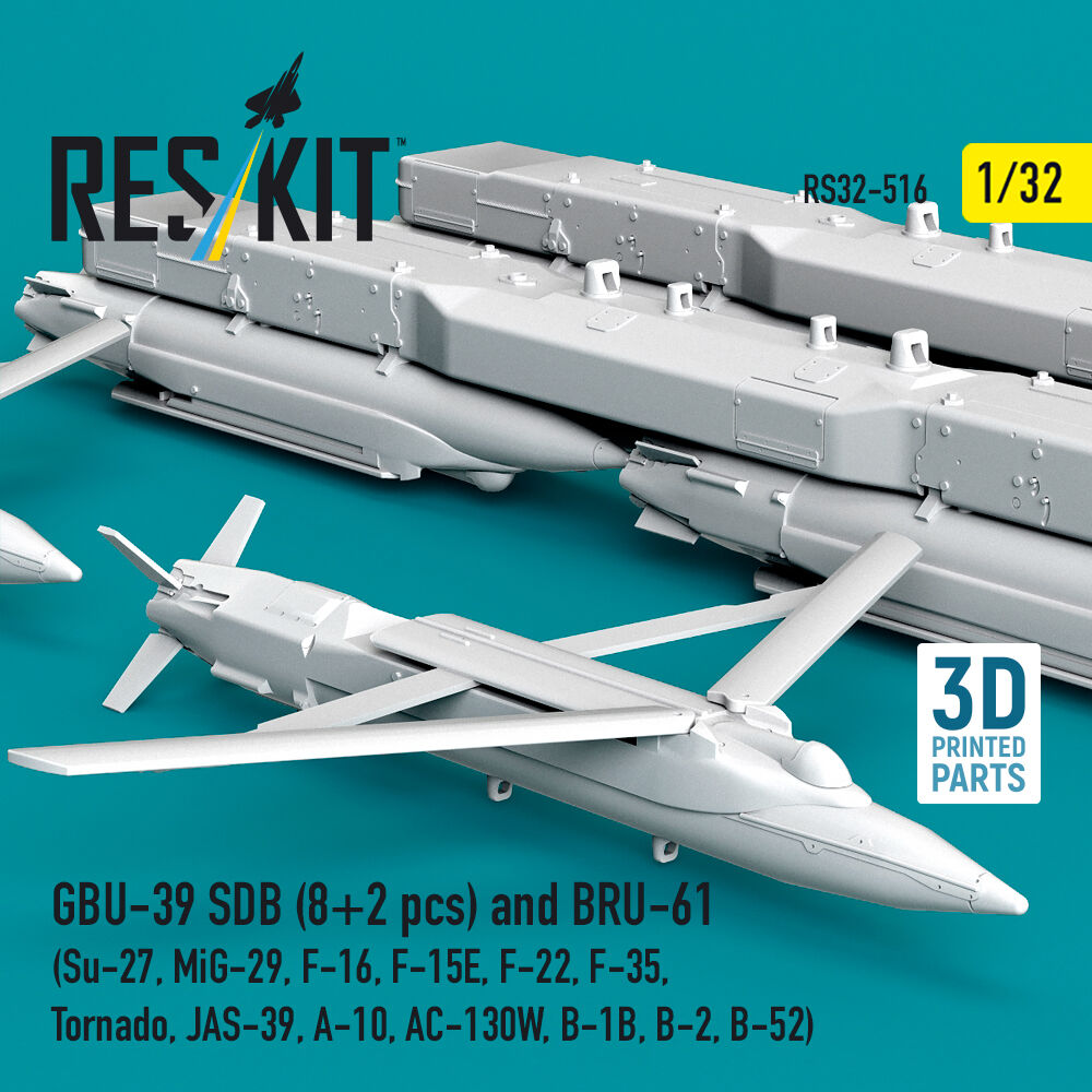 GBU-39 SDB (8 pcs) and BRU-61 (2 pcs) (Su-27, MiG-29, F-16, F-15E, F-22, F-35, Tornado, JAS-39, A-10, AC-130W, B-1B, B-2, B-52) (3D Printed)