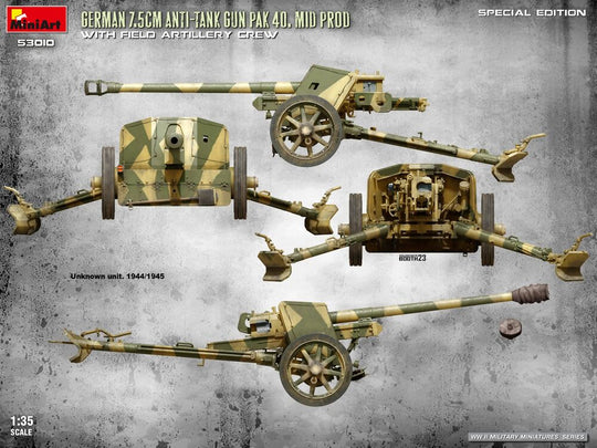 German 7.5cm Anti-Tank Gun PaK 40. Mid Prod w/ Artillery Crew. Special Edition