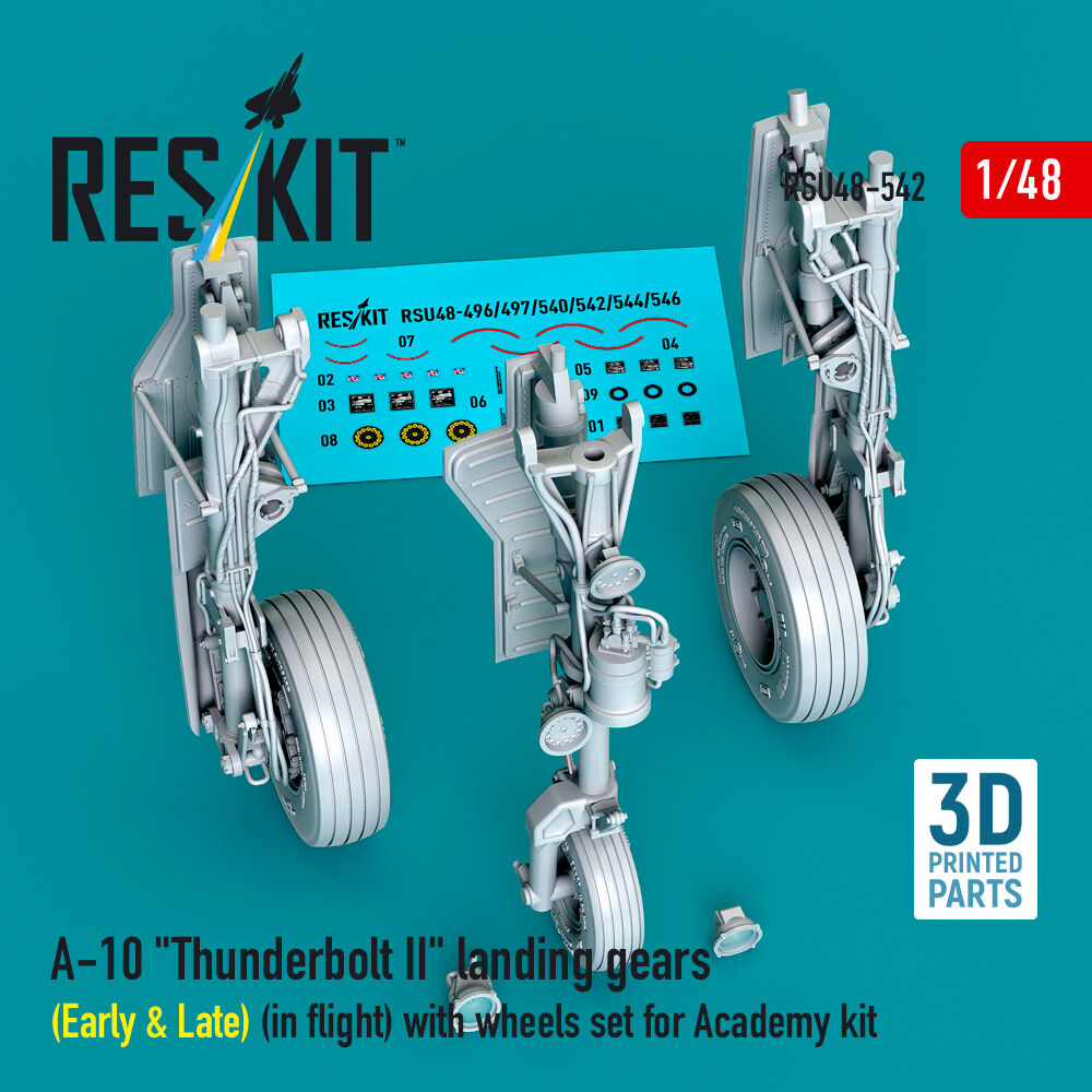 A-10 Thunderbolt II landing gears (Early & Late) (in flight) with wheels set for Academy kit (3D Printed)