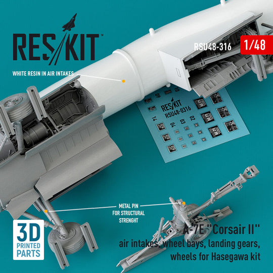 A-7E Corsair II air intakes, wheel bays, landing gears, wheels for Hasegawa kit (3D Printed)