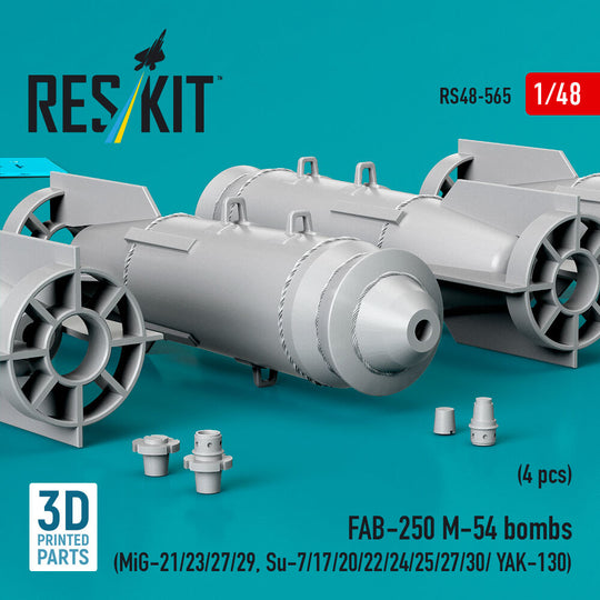 FAB-250 ?-54 bombs (4 pcs) (MiG-21/23/27/29, Su-7/17/20/22/24/25/27/30/ YAK-130) (3D Printed)