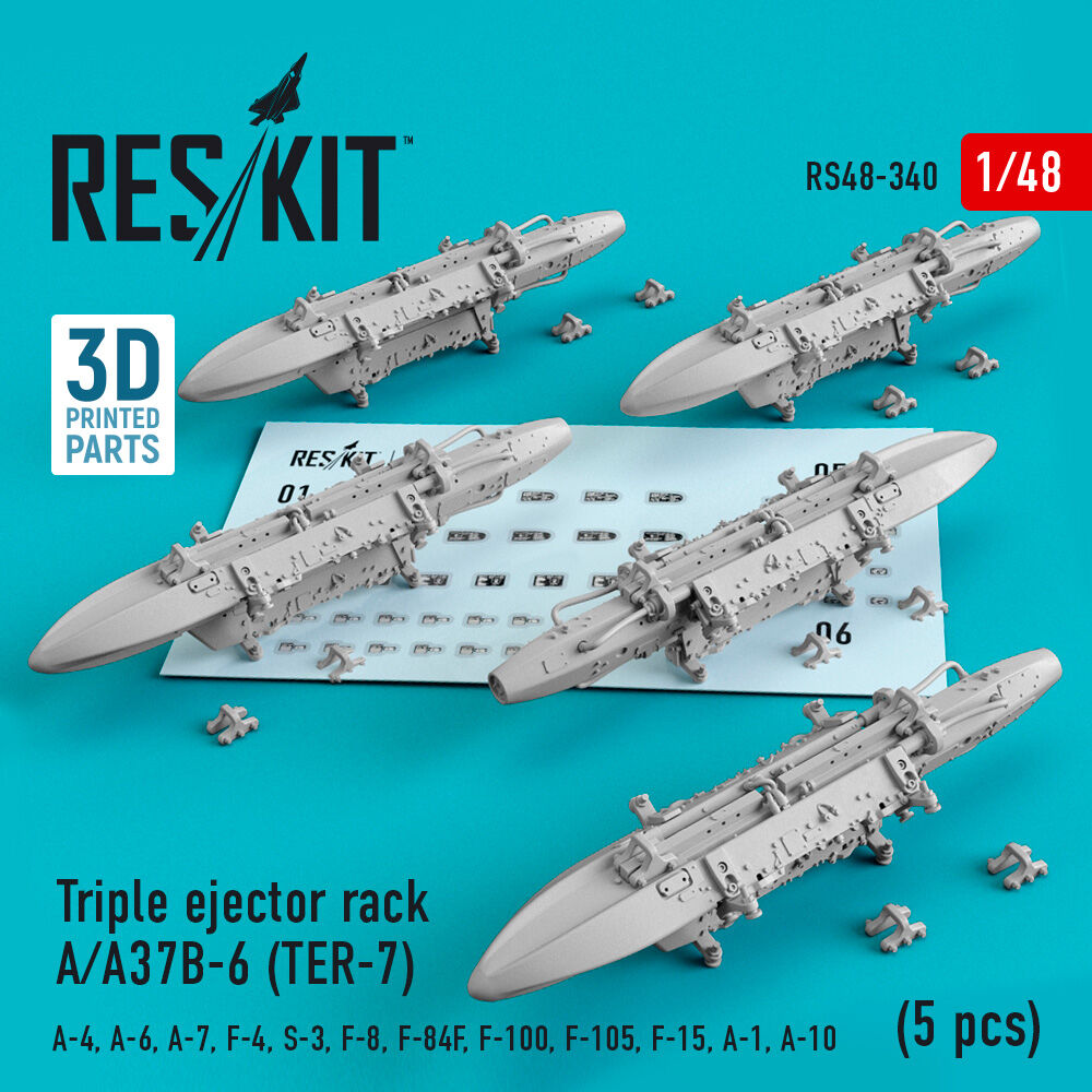 Triple ejector rack A/A37B-6 (TER-7) (5 pcs) (A-4, A-6, A-7, F-4, S-3, F-8, F-84F, F-100, F-105, F-15, A-1, A-10) (3D Printed)