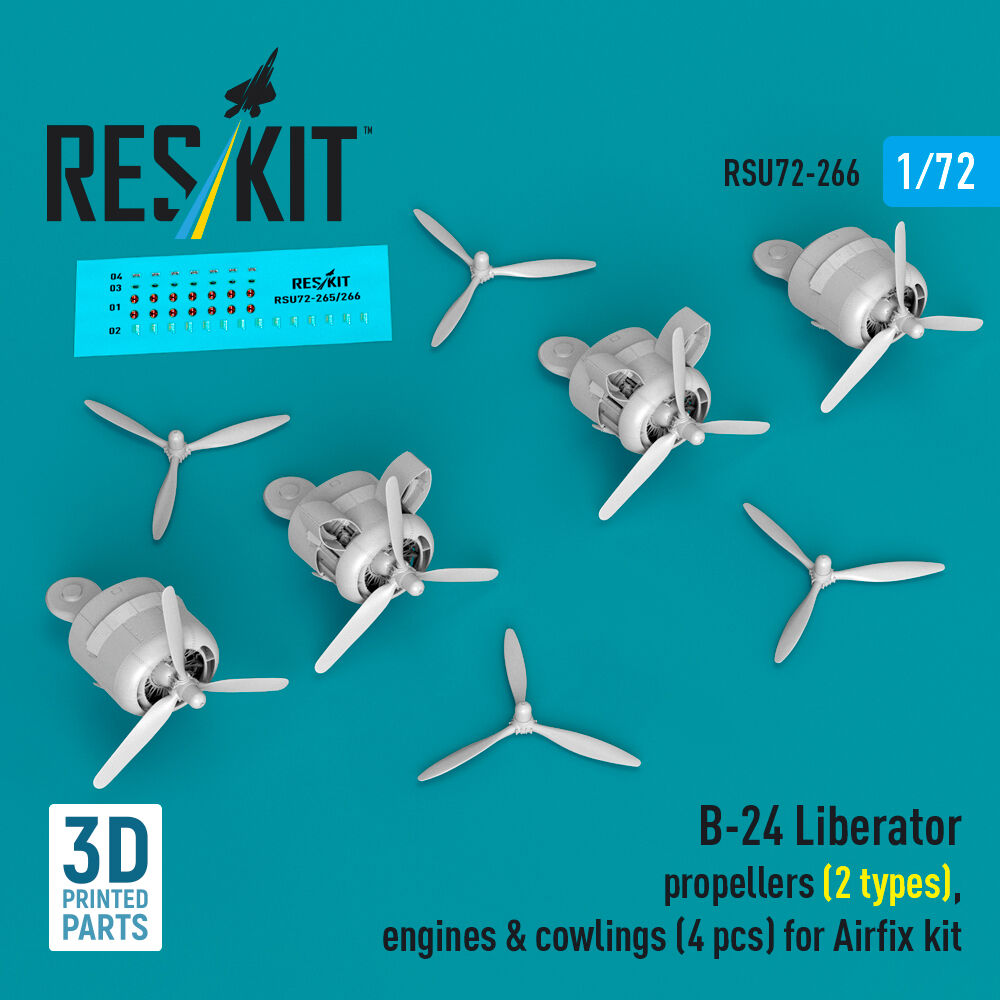 B-24 Liberator propellers (2 types), engines & cowlings (4 pcs) (3D Printed) for Airfix