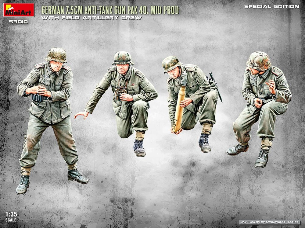 German 7.5cm Anti-Tank Gun PaK 40. Mid Prod w/ Artillery Crew. Special Edition