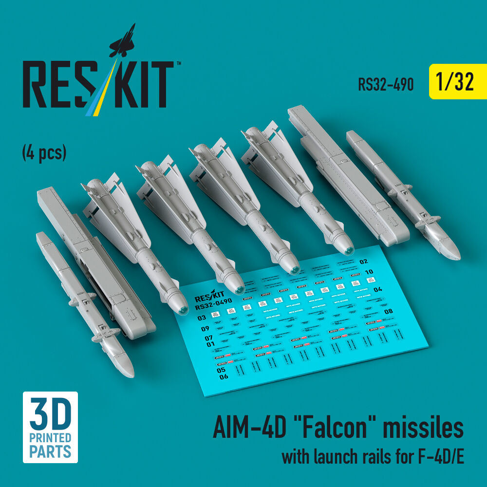 AIM-4D Falcon missiles with launch rails for F-4D/E (4 pcs) (3D Printed)