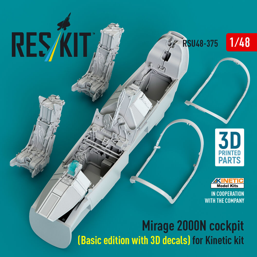 Mirage 2000N cockpit (Basic edition with 3D decals) for Kinetic kit (3D Printed)