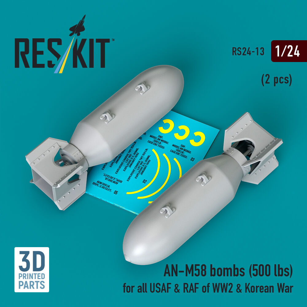 AN-M58 bombs (500 lbs) for all USAF & RAF of WW2 & Korean War (2 pcs) (3D Printed)